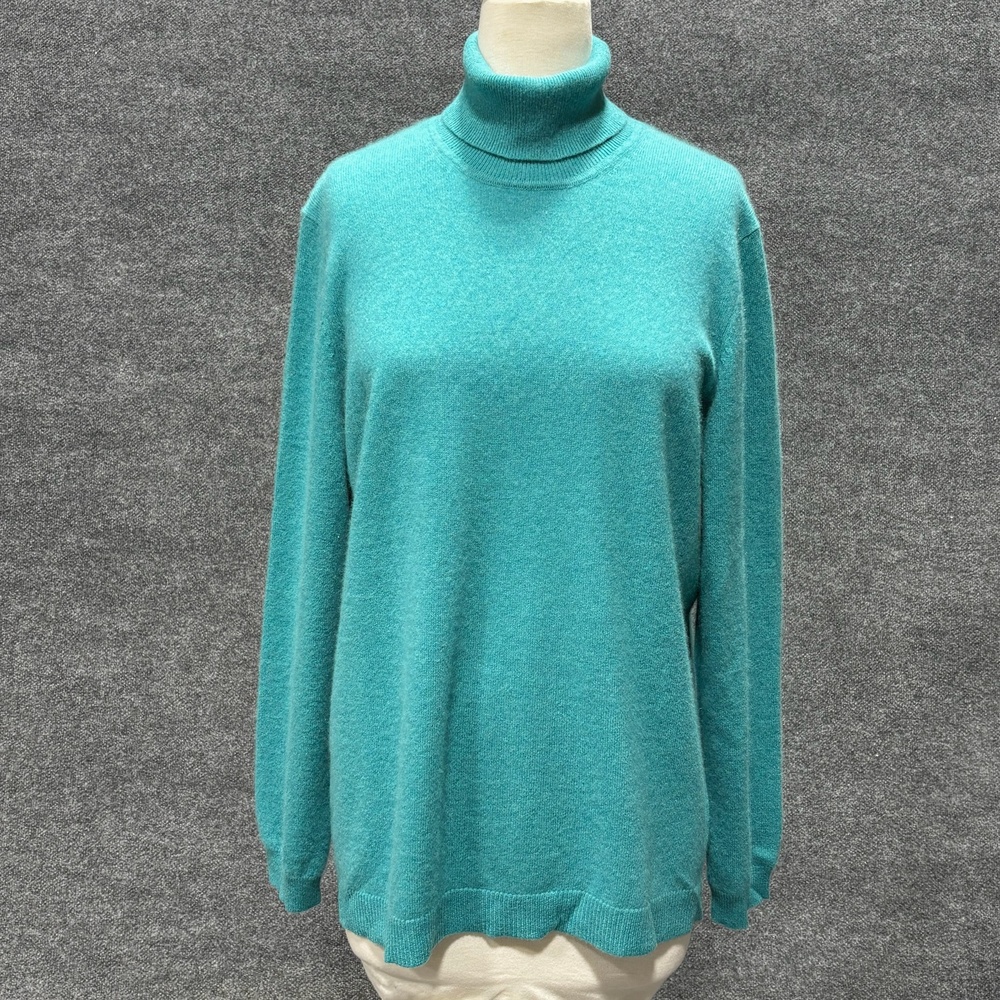 Isaac Mizrahi Live Sweater Womens 1X Blue 100% Cashmere Turtleneck Pullover